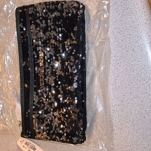 Victoria's Secret Brand Vintage  Black Wristlet With Sequins & Zippers-New W/Tag